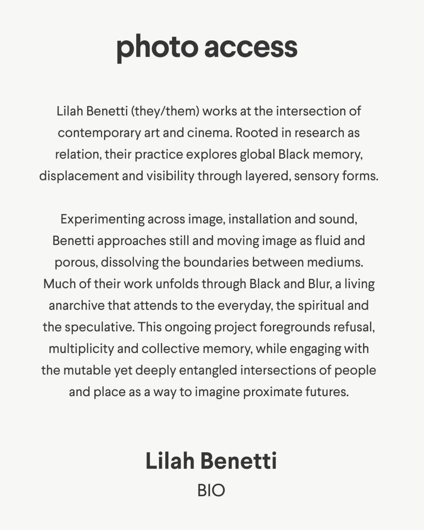 PhotoAccess artist bio